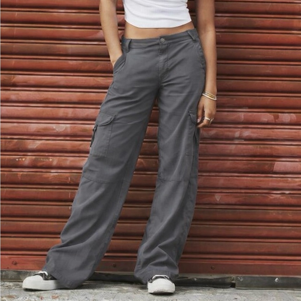 American Eagle Gray Mid-Rise Baggy Wide Leg Pants - Size 14 Long